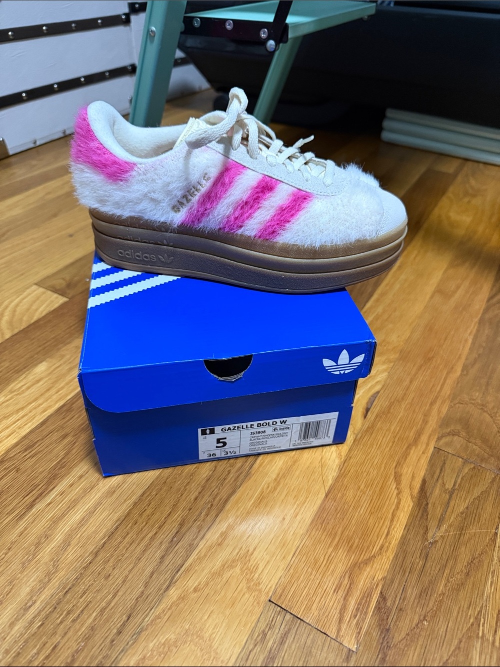 adidas Gazelle Bold W Cream with Pink Accents Platform Sneakers